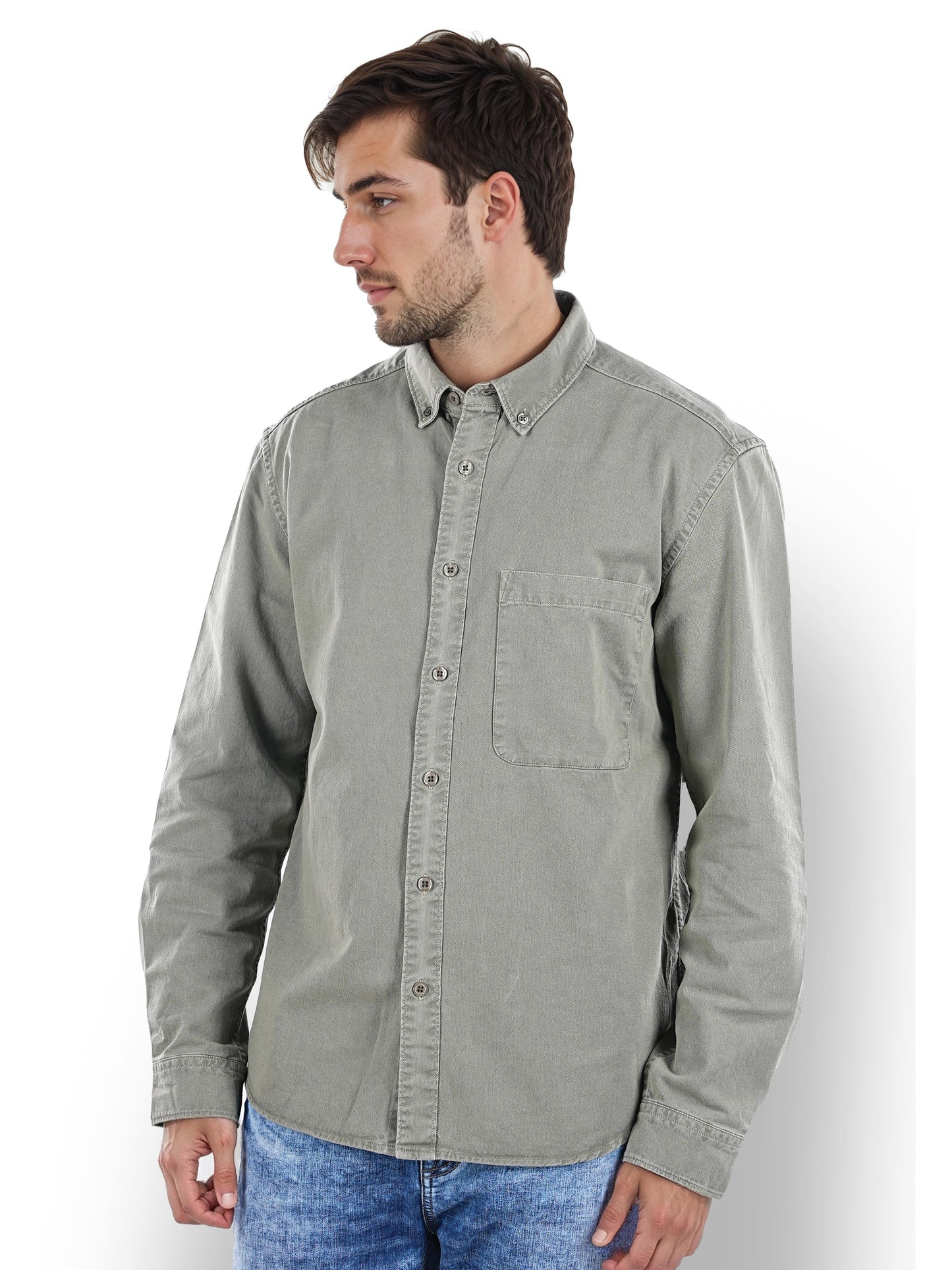 Green Solid Cotton Shirt