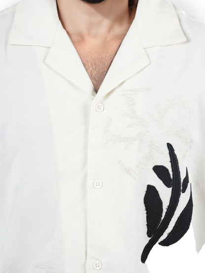 Beige Embroidered Cotton Shirt