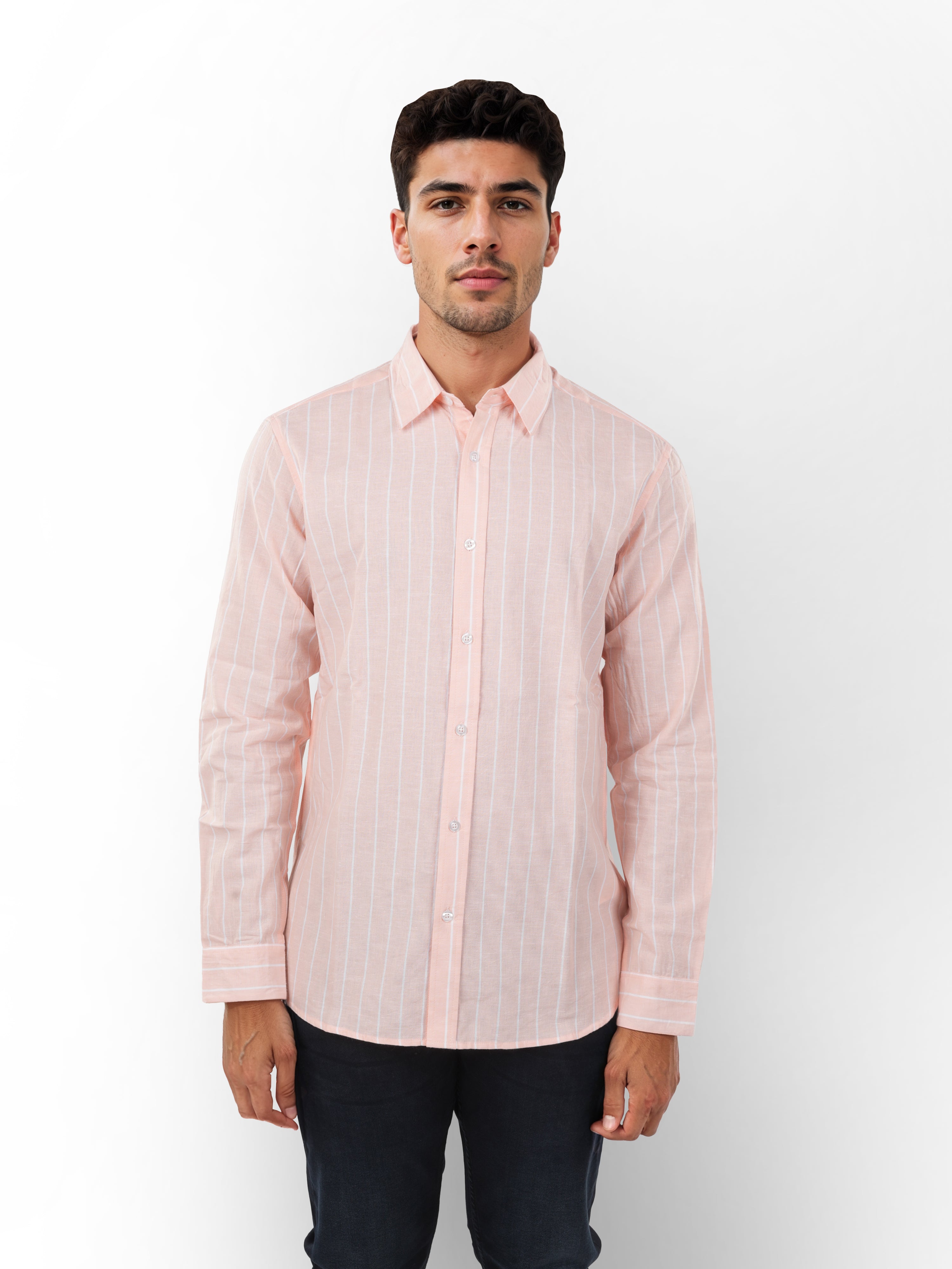 Orange Striped Linen Shirt