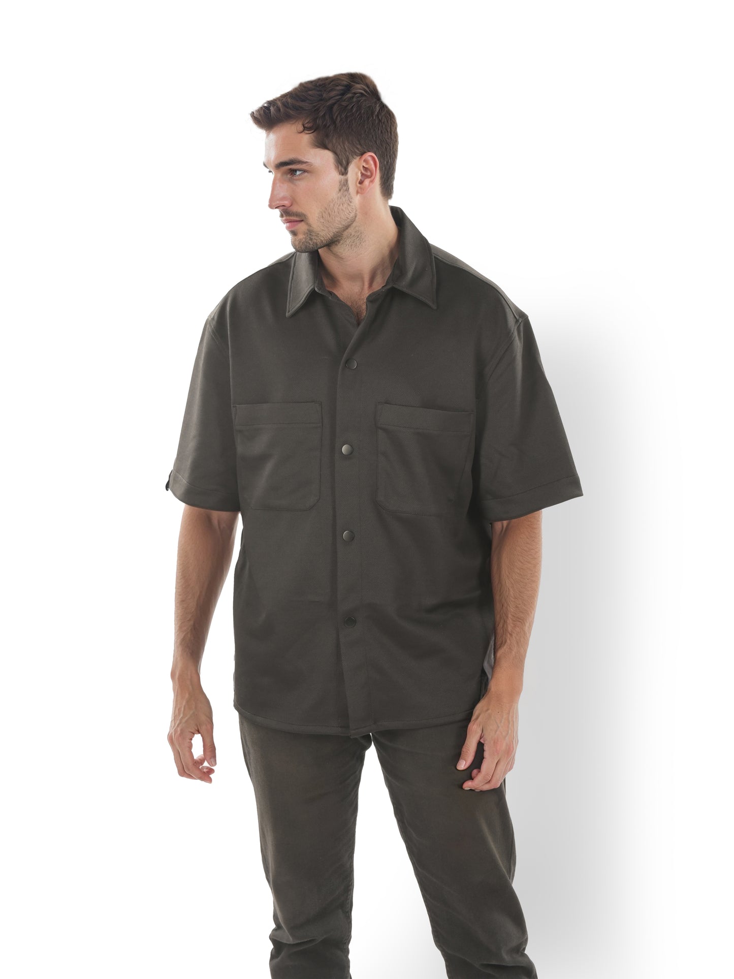 Black Solid Polyester Shirt