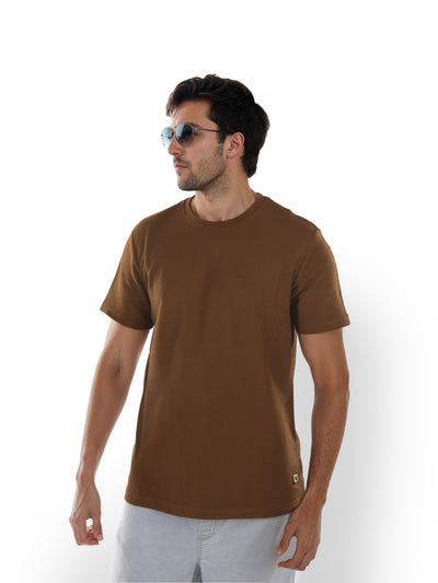 Celio* Solid Regular Fit Cotton Brown T-Shirt