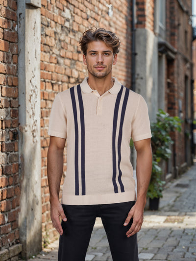 Celio* Striped Regular Fit Cotton Beige T-Shirt