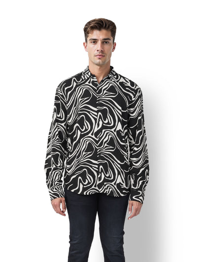 Celio* Printed Regular Fit Viscose Black Shirt