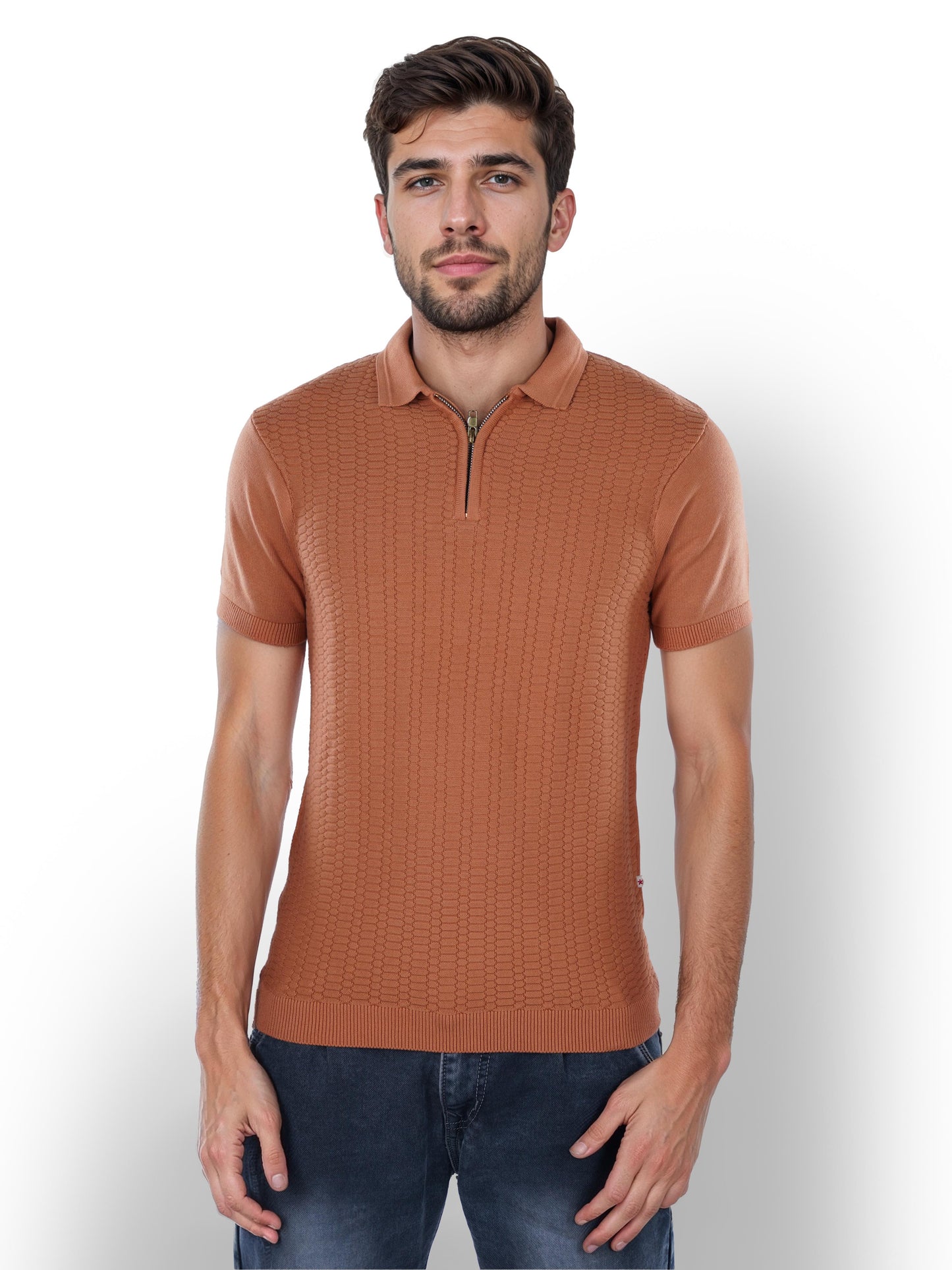 Brown Solid Cotton Polo