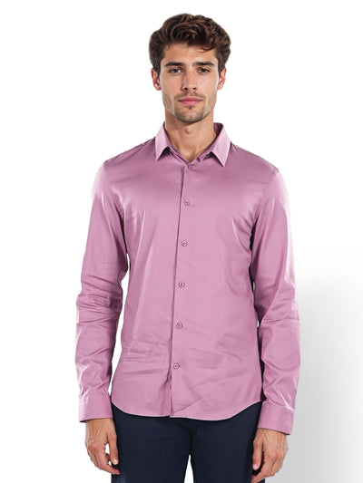 Celio* Solid Slim Fit Lyocell Mauve Shirt