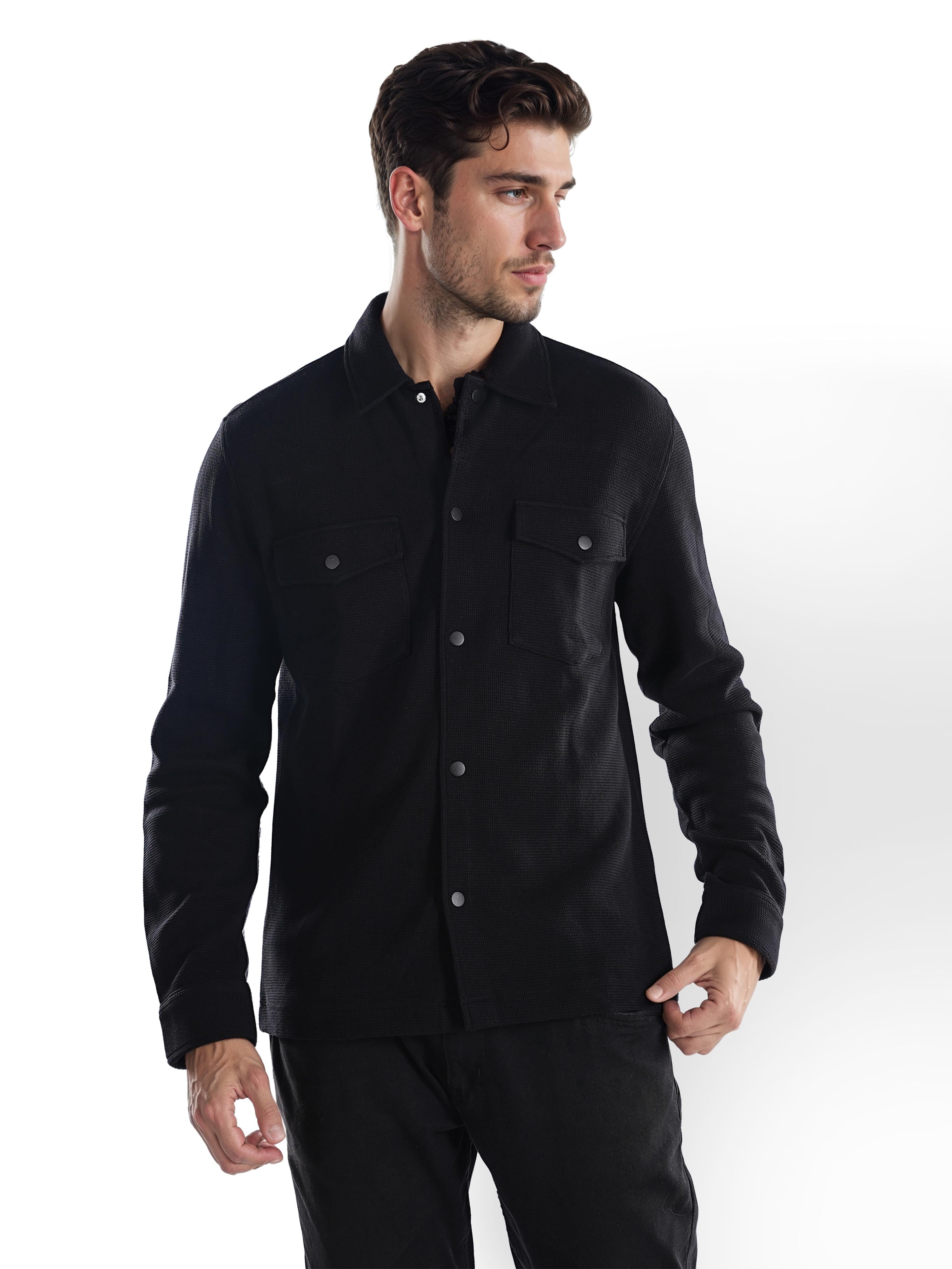 Black Solid Cotton Shirt