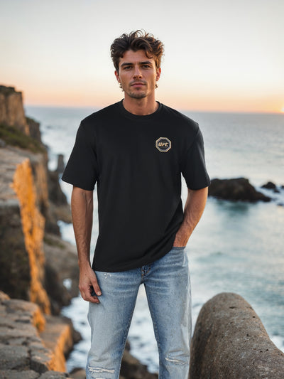 Celio* Ufc Oversized Cotton-Poly-Blend Black T-Shirts