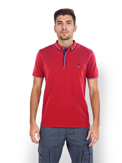 Red Solid Cotton Polo