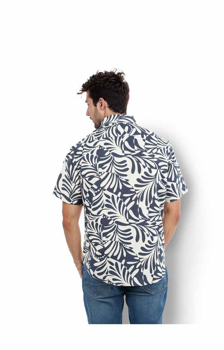 Celio* Printed Regular Fit Viscose Navy Blue Shirt