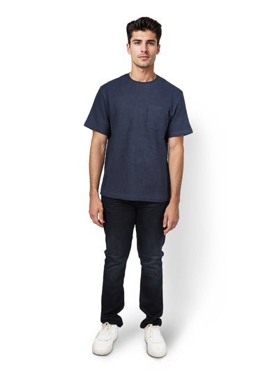 Celio* Solid Boxy Fit Cotton Navy Blue T-Shirt