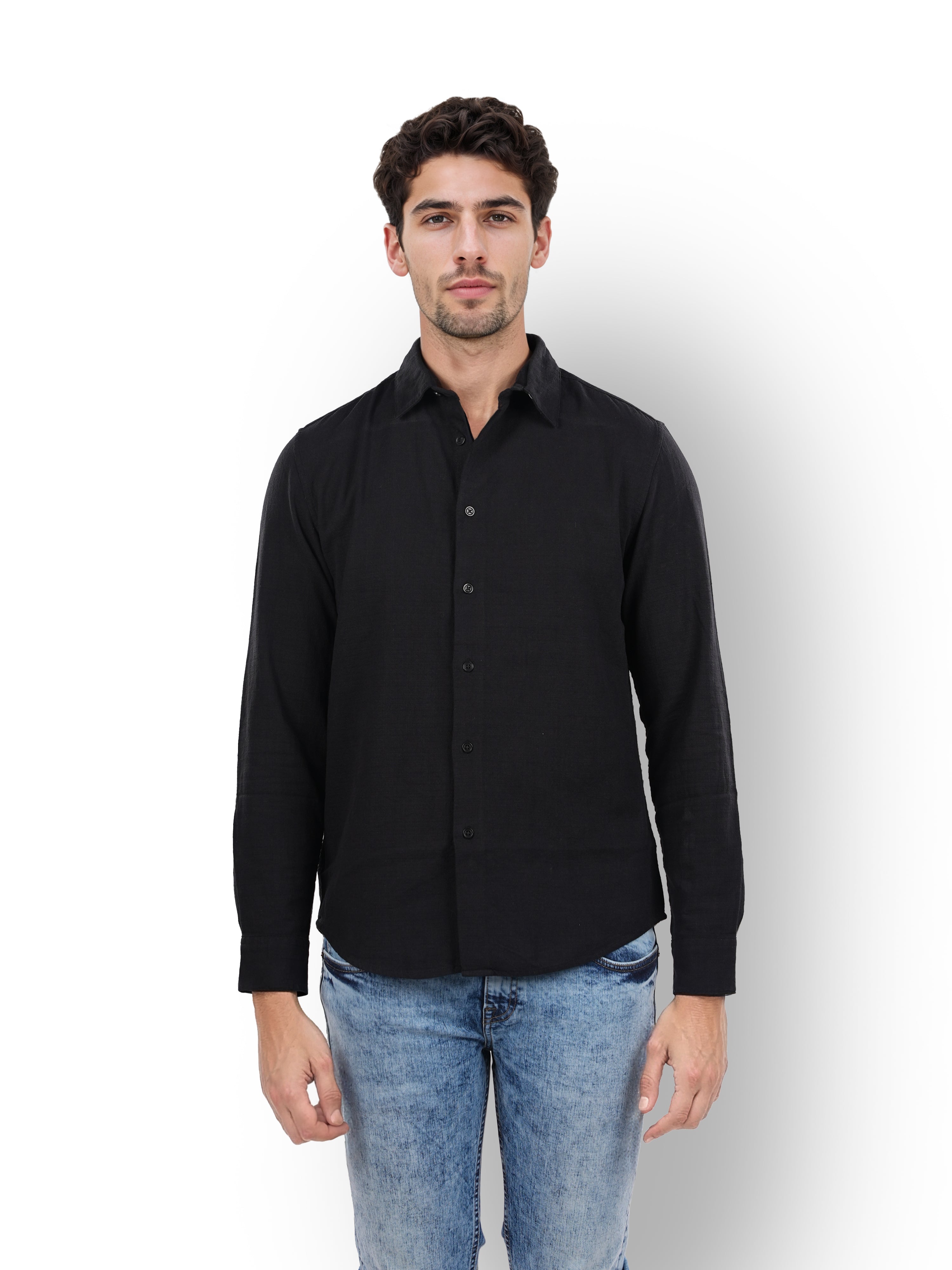 Black Solid Cotton Shirt