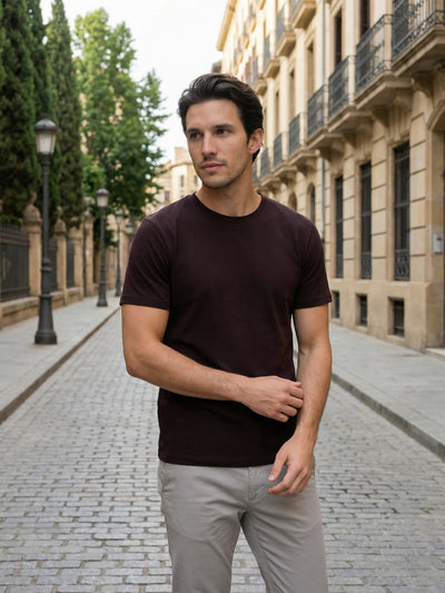 Celio Mens Brown Solid Slim Fit Cotton T-Shirts