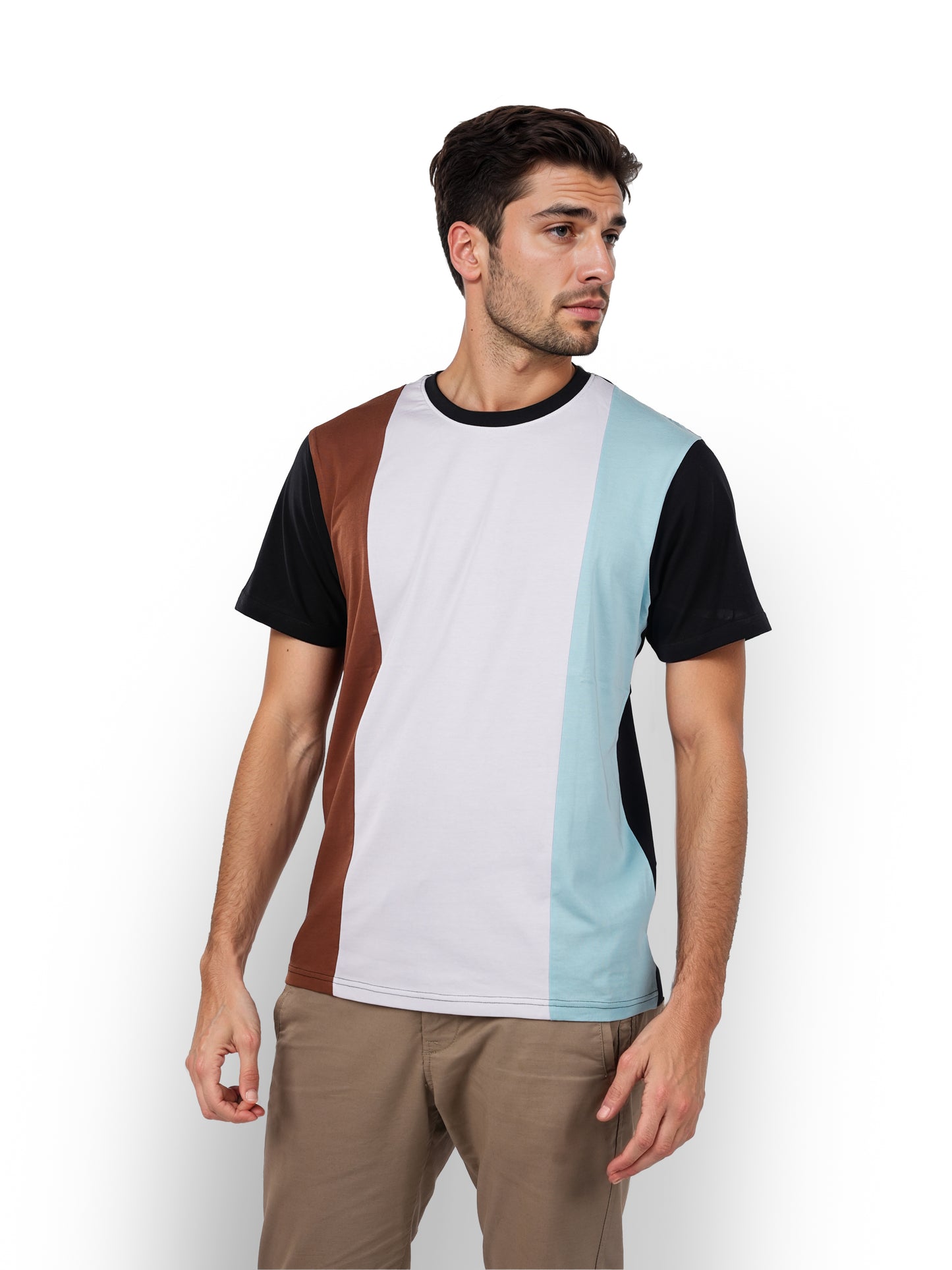 Brown Colourblock Cotton T-shirt