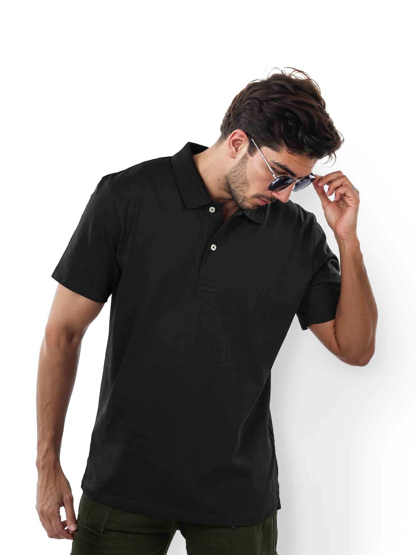 Black Solid Cotton Polo