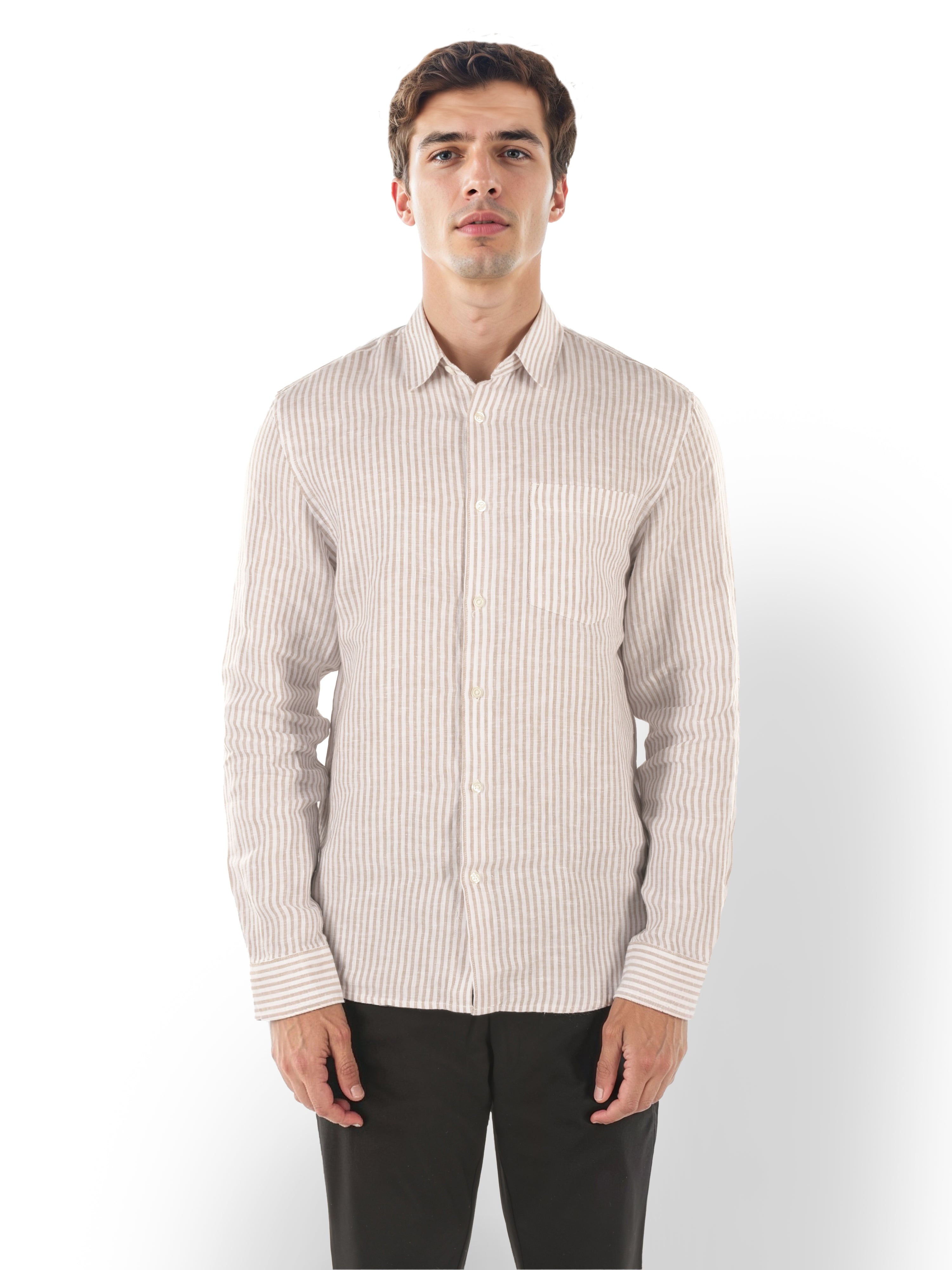 Brown Striped Linen Shirt