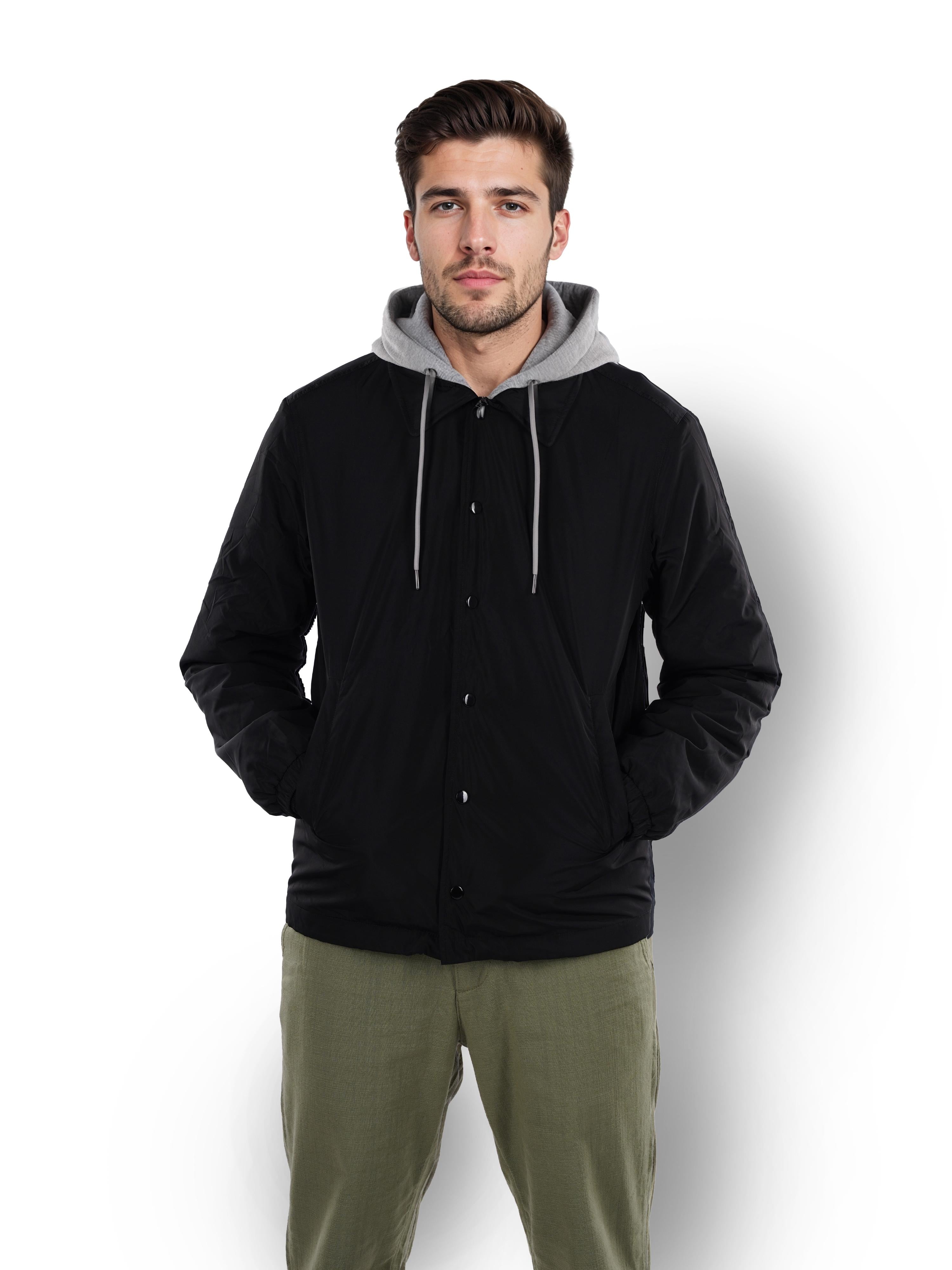 Black Solid Polyester Jacket