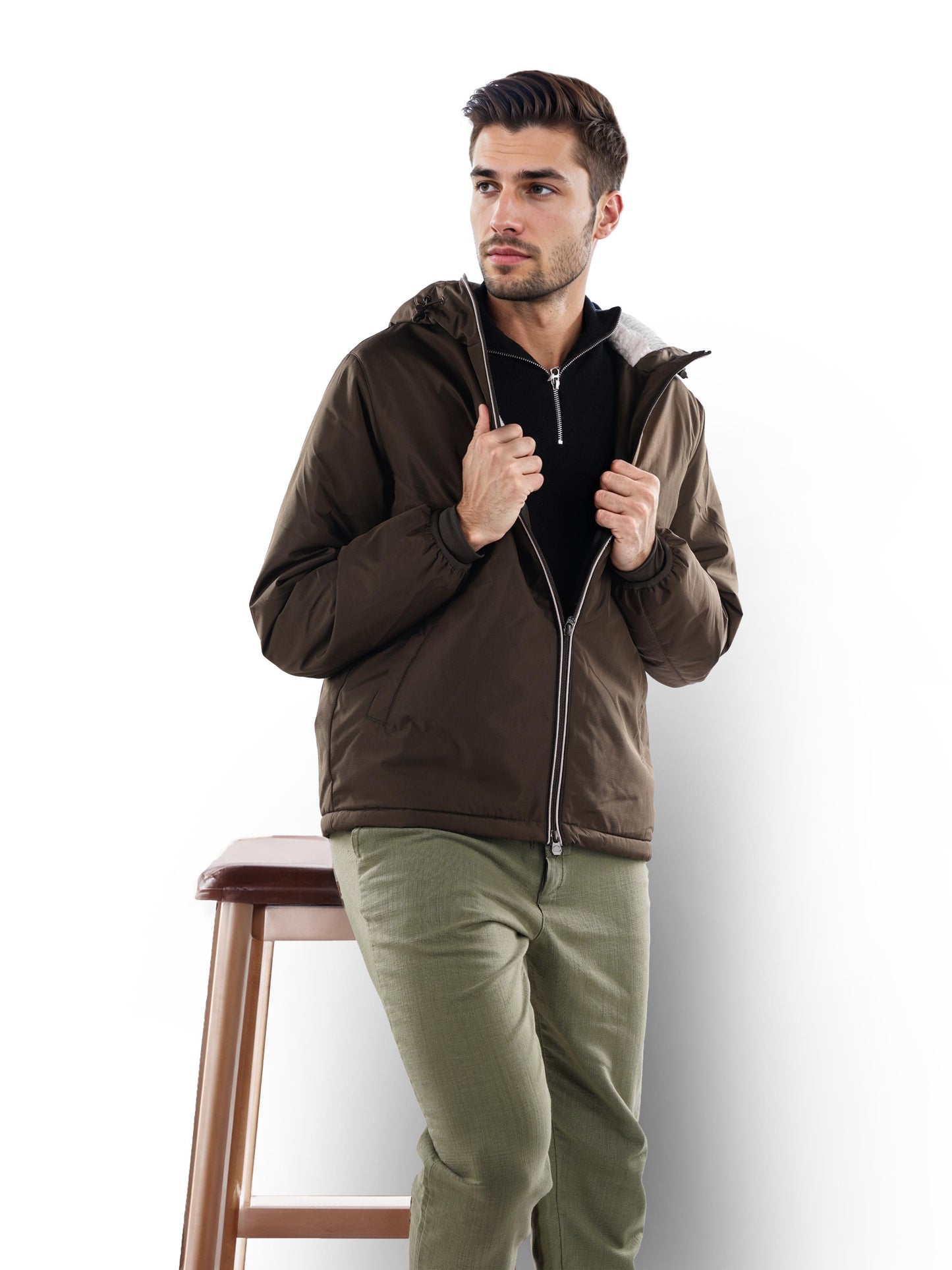 Brown Solid Polyester Jacket