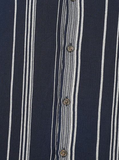 Navy Blue Striped Viscose Shirt