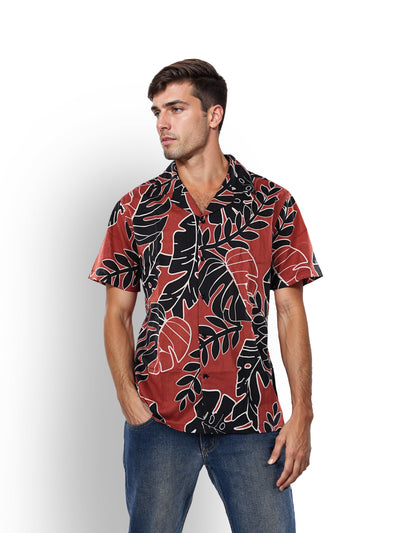 Celio* Printed Regular Fit Cotton Rust Shirt