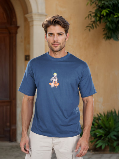 Celio* Naruto Regular Fit Cotton Blue T-Shirt