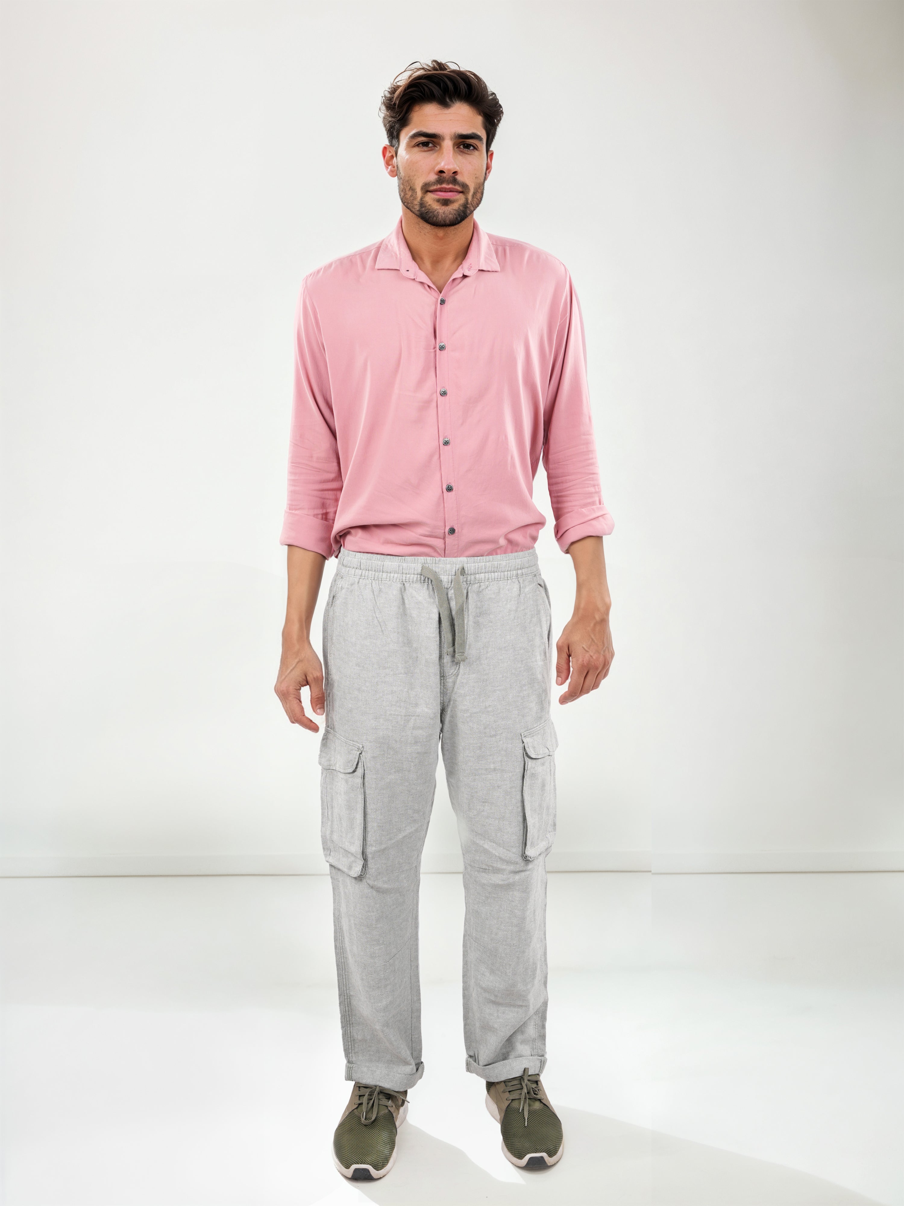 Grey Slim Fit Linen Trousers