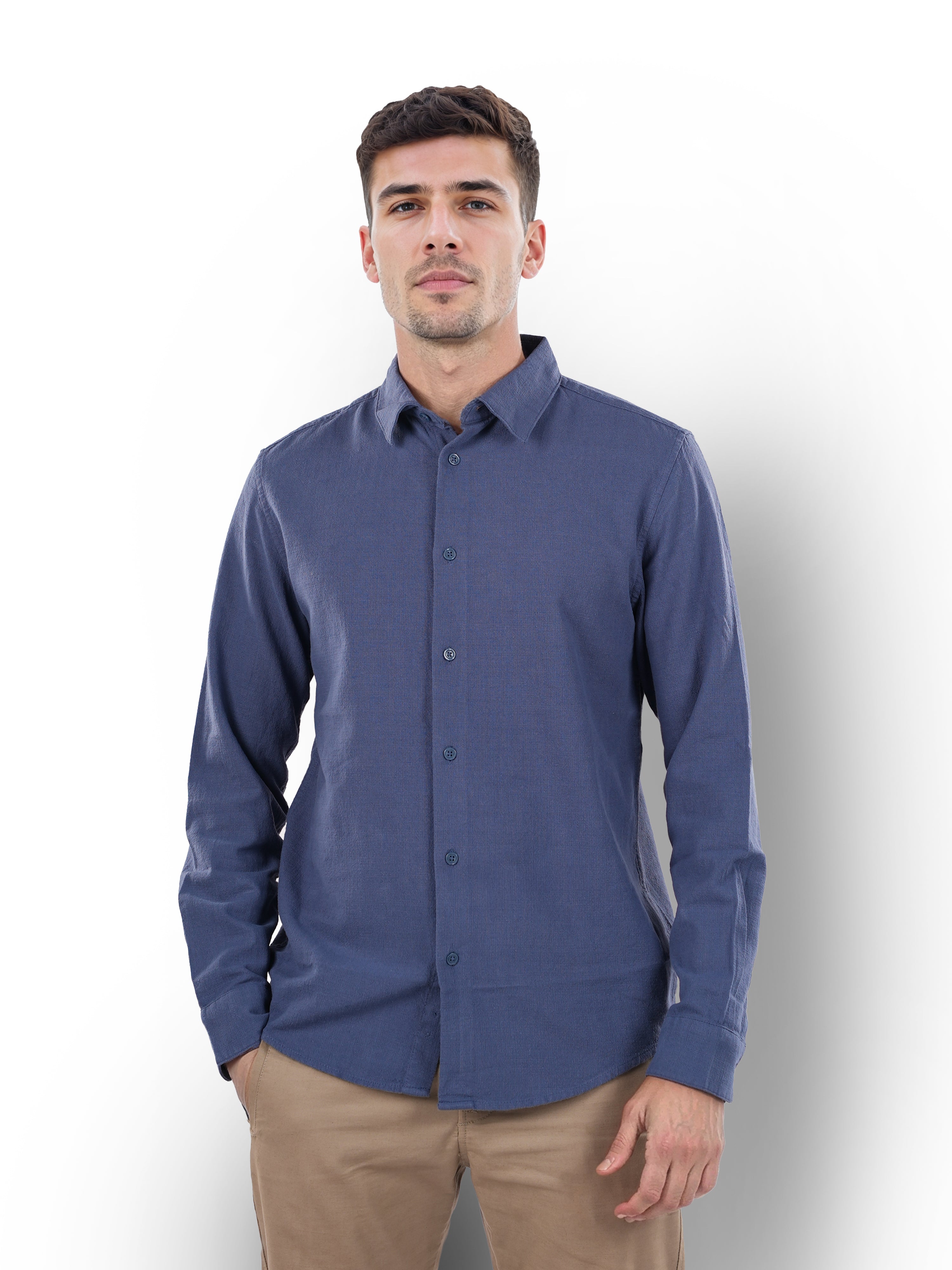 Blue Solid Cotton Shirt