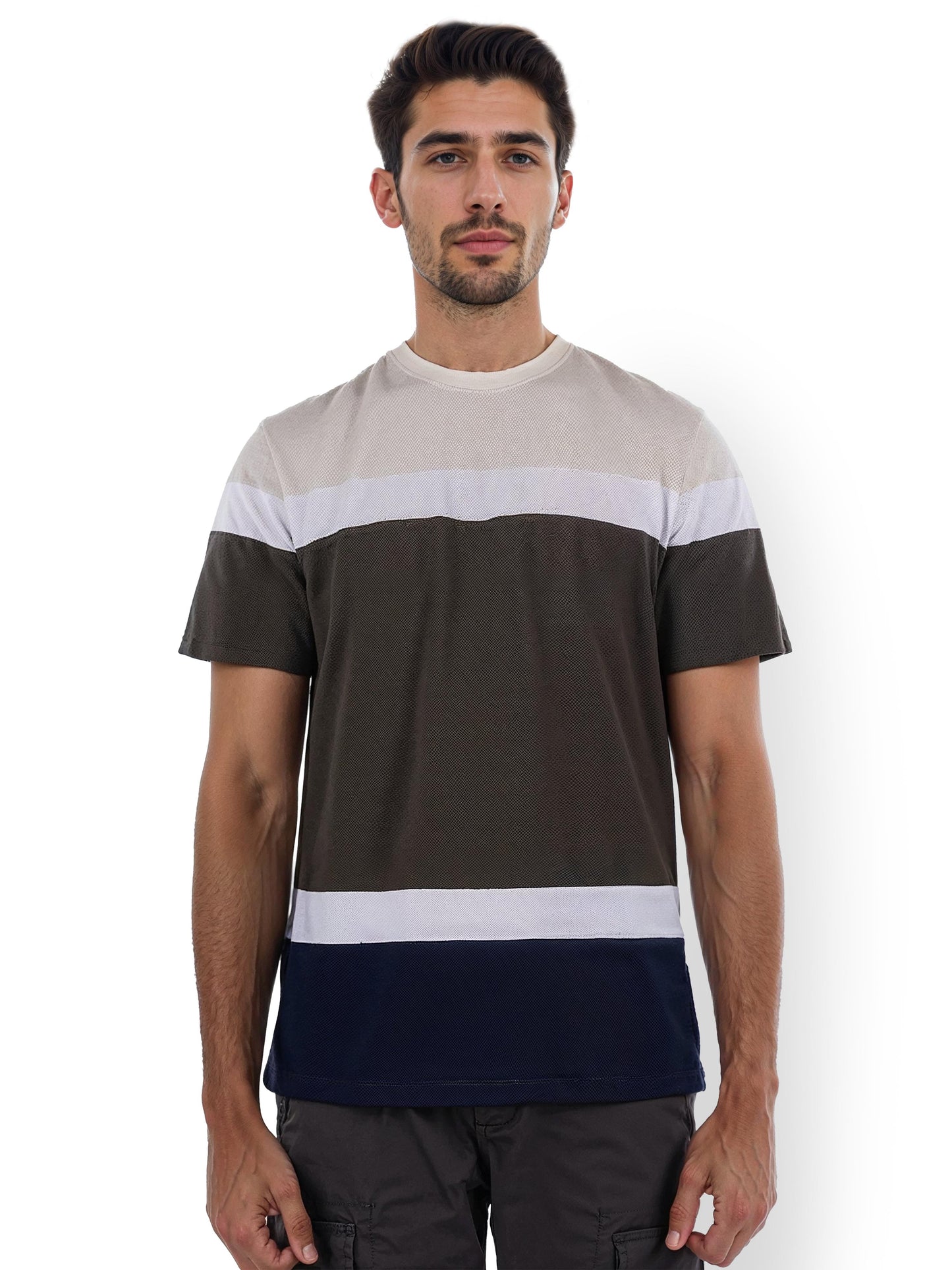 Olive Colourblock Cotton T-shirt