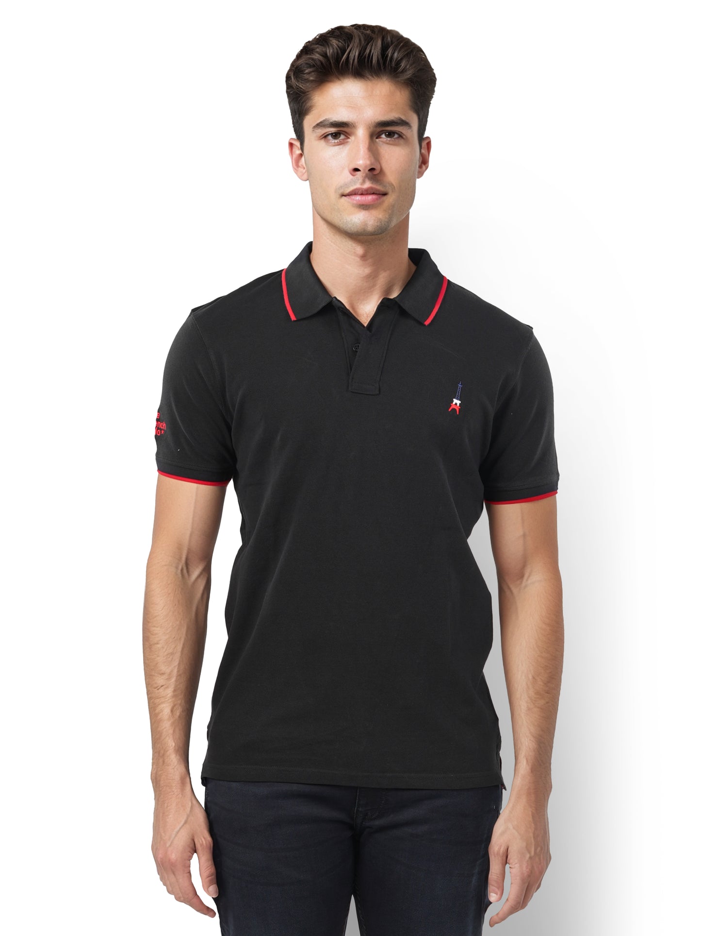 Black Solid Cotton Polo