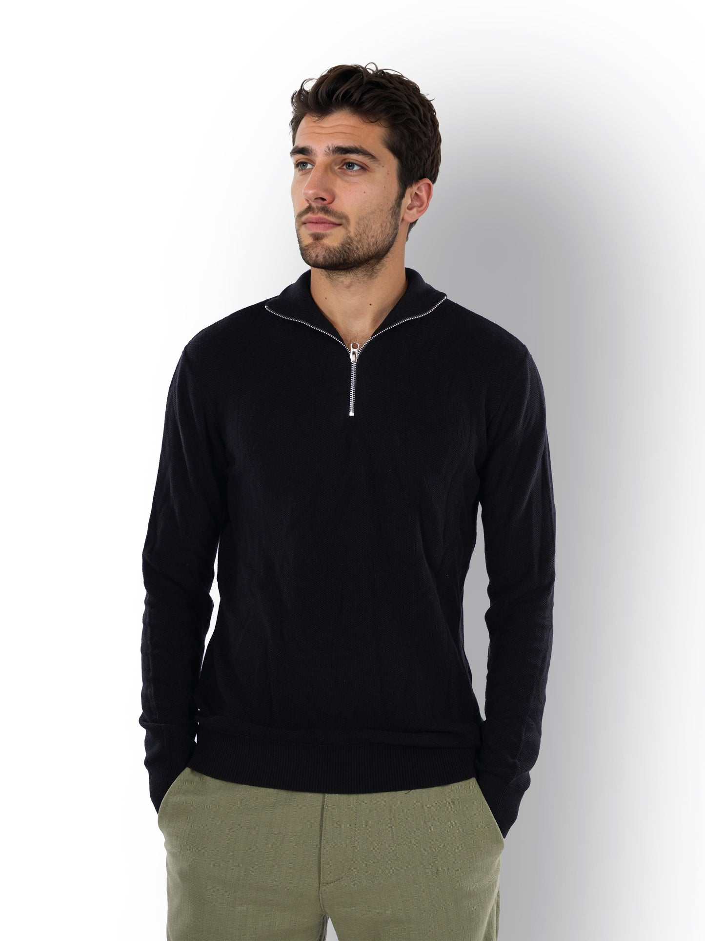 Black Solid Cotton Sweater