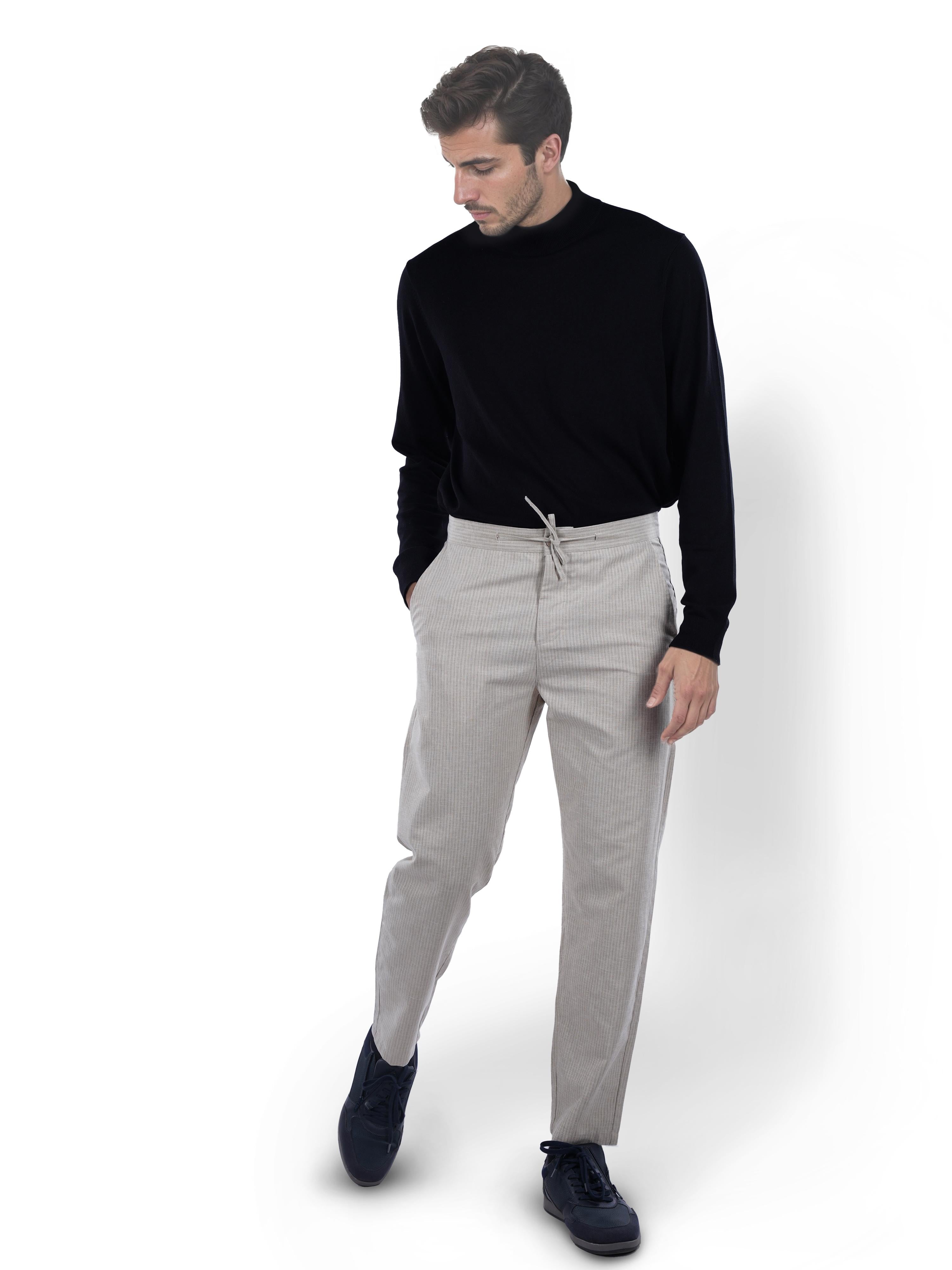 Beige Slim Fit Linen Pants