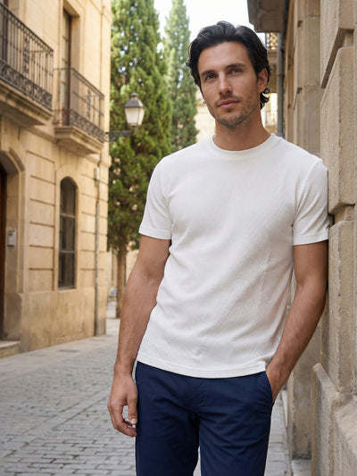 Celio Mens White Structured Regular Fit Cotton T-Shirts