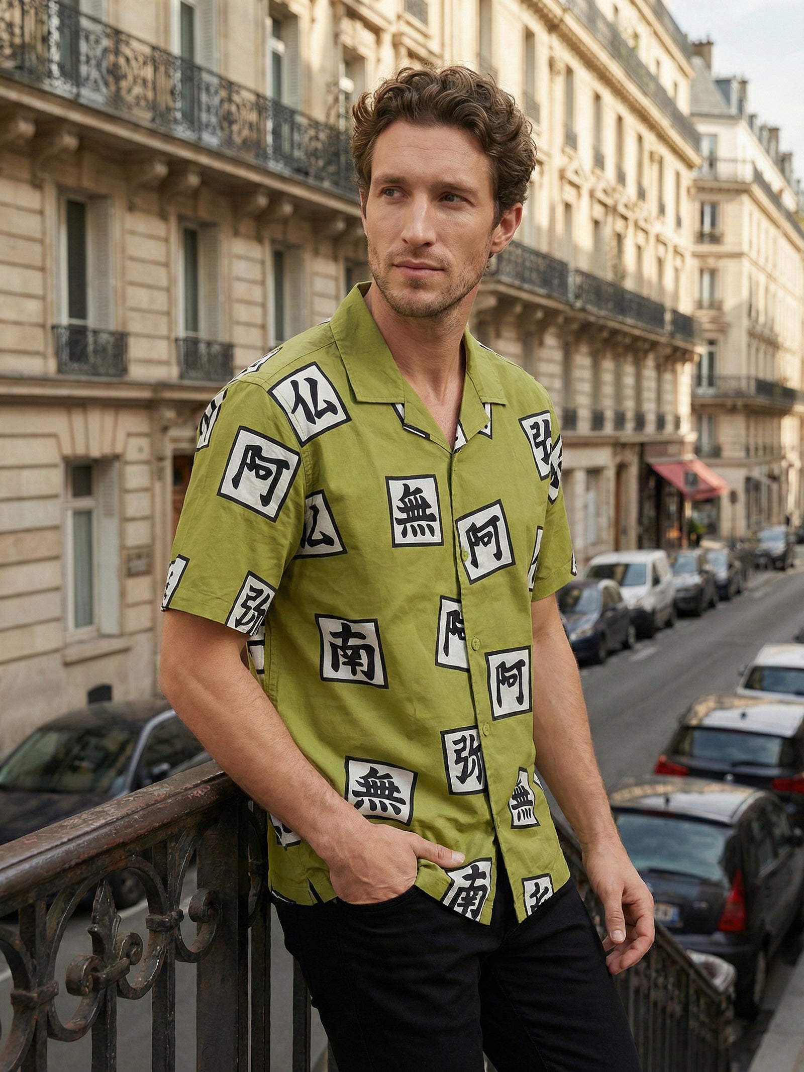 Celio Mens Green Printed Regular Fit Cotton Shirts