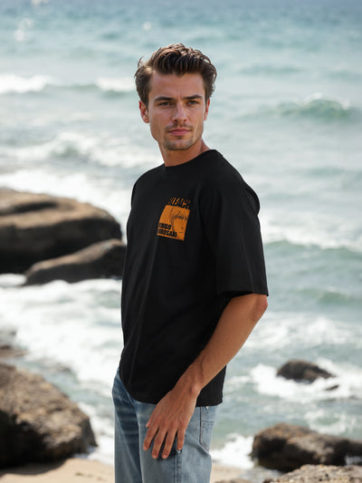 Celio* Bleach Oversized Cotton Black T-Shirts