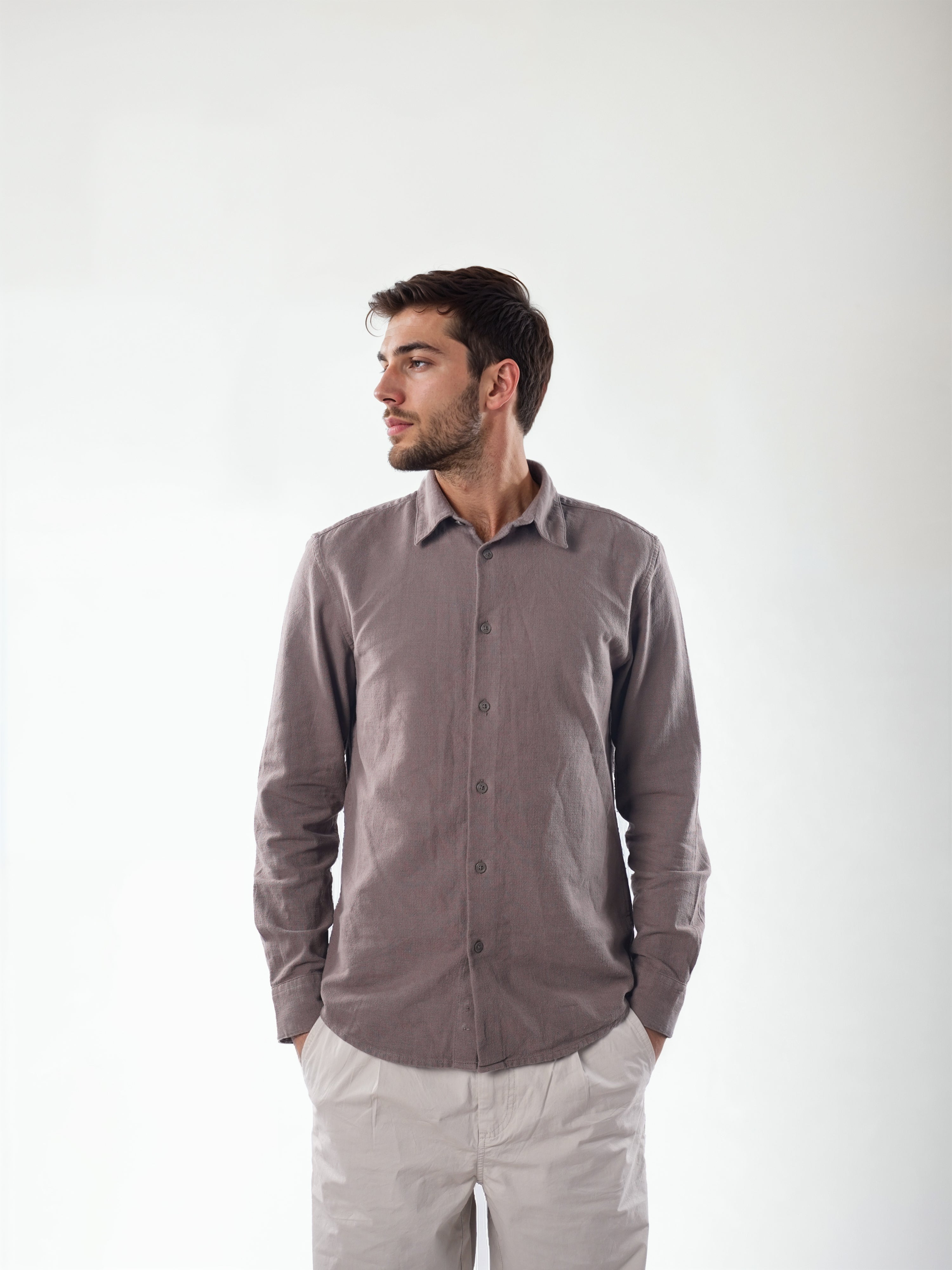 Brown Solid Cotton Shirt