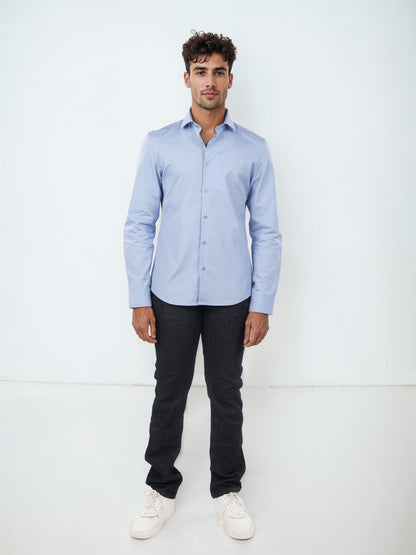 Blue Solid Cotton Shirt