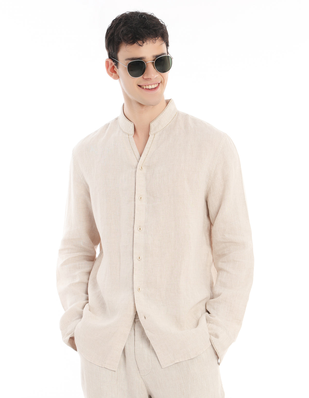 Regular Fit 100% Linen Solid Shirts - Cream