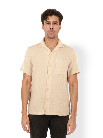 Beige Solid Cotton Shirt