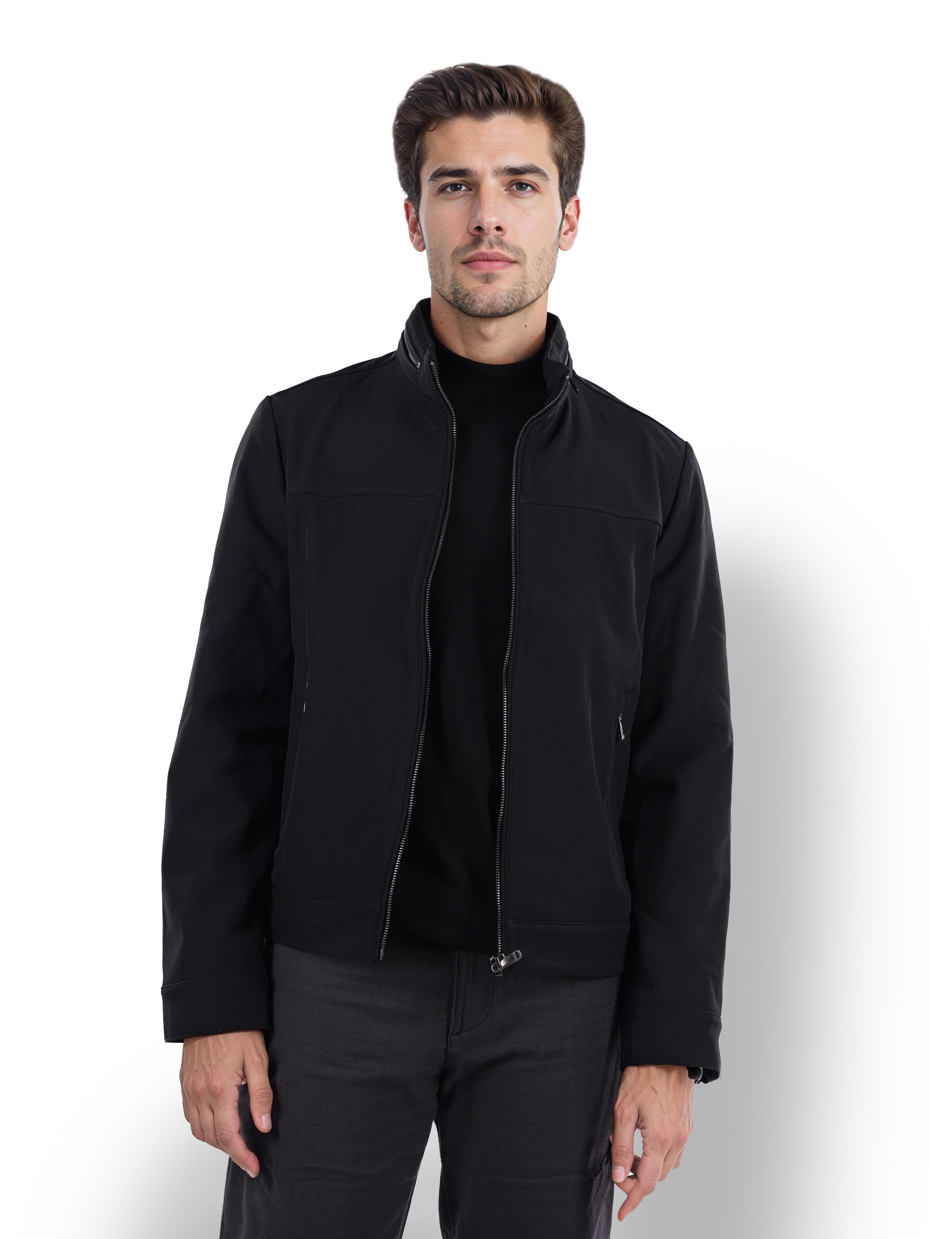 Black Solid Polyester Jacket