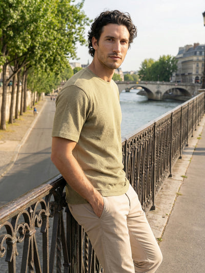Celio Mens Olive Structured Regular Fit Cotton T-Shirts