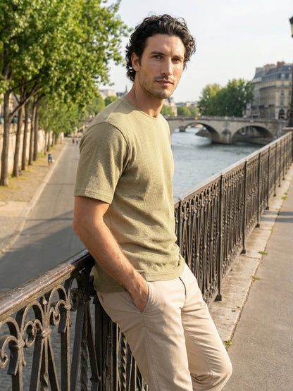 Celio Mens Olive Structured Regular Fit Cotton T-Shirts