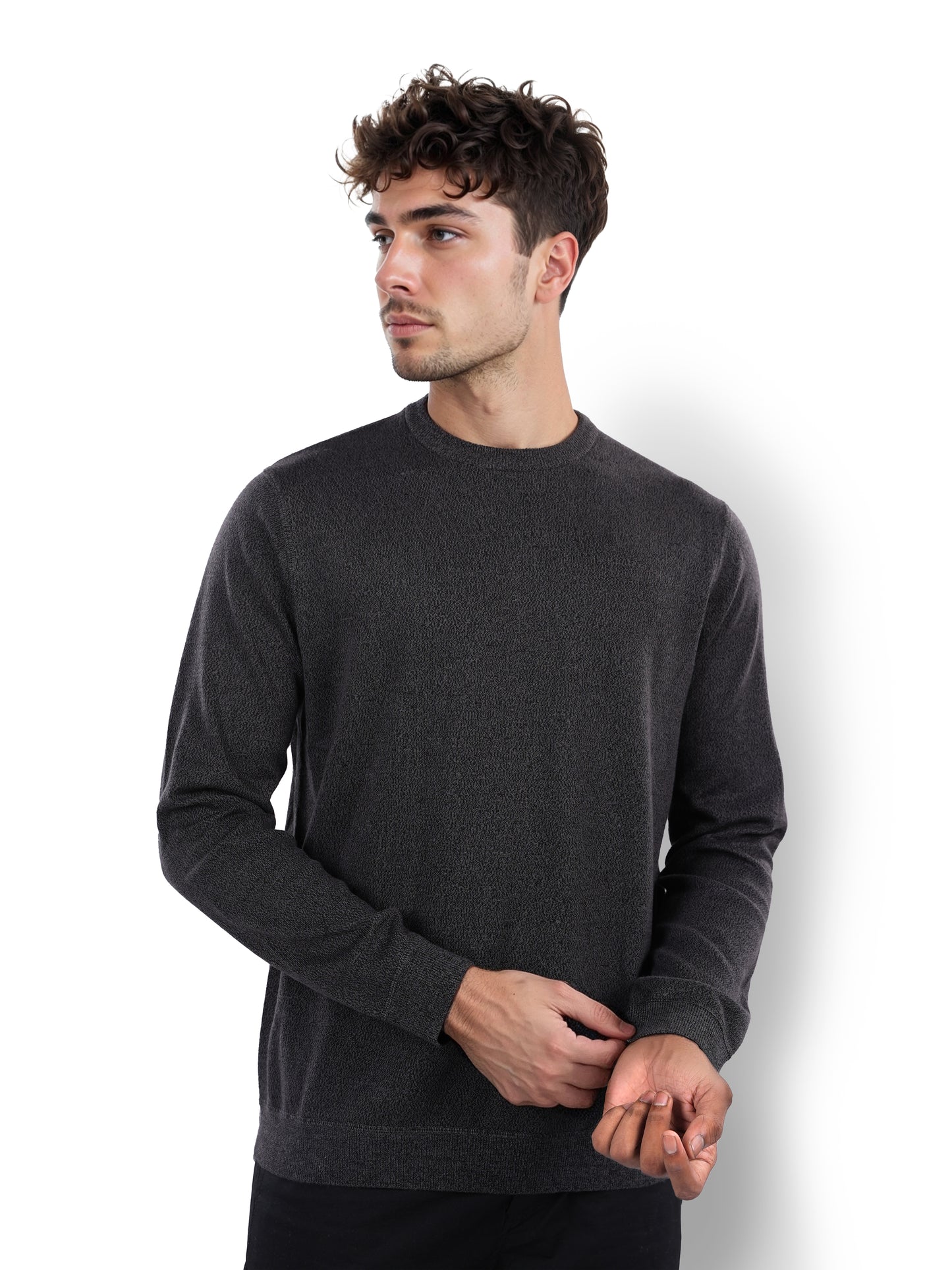 Black Solid Cotton Sweater