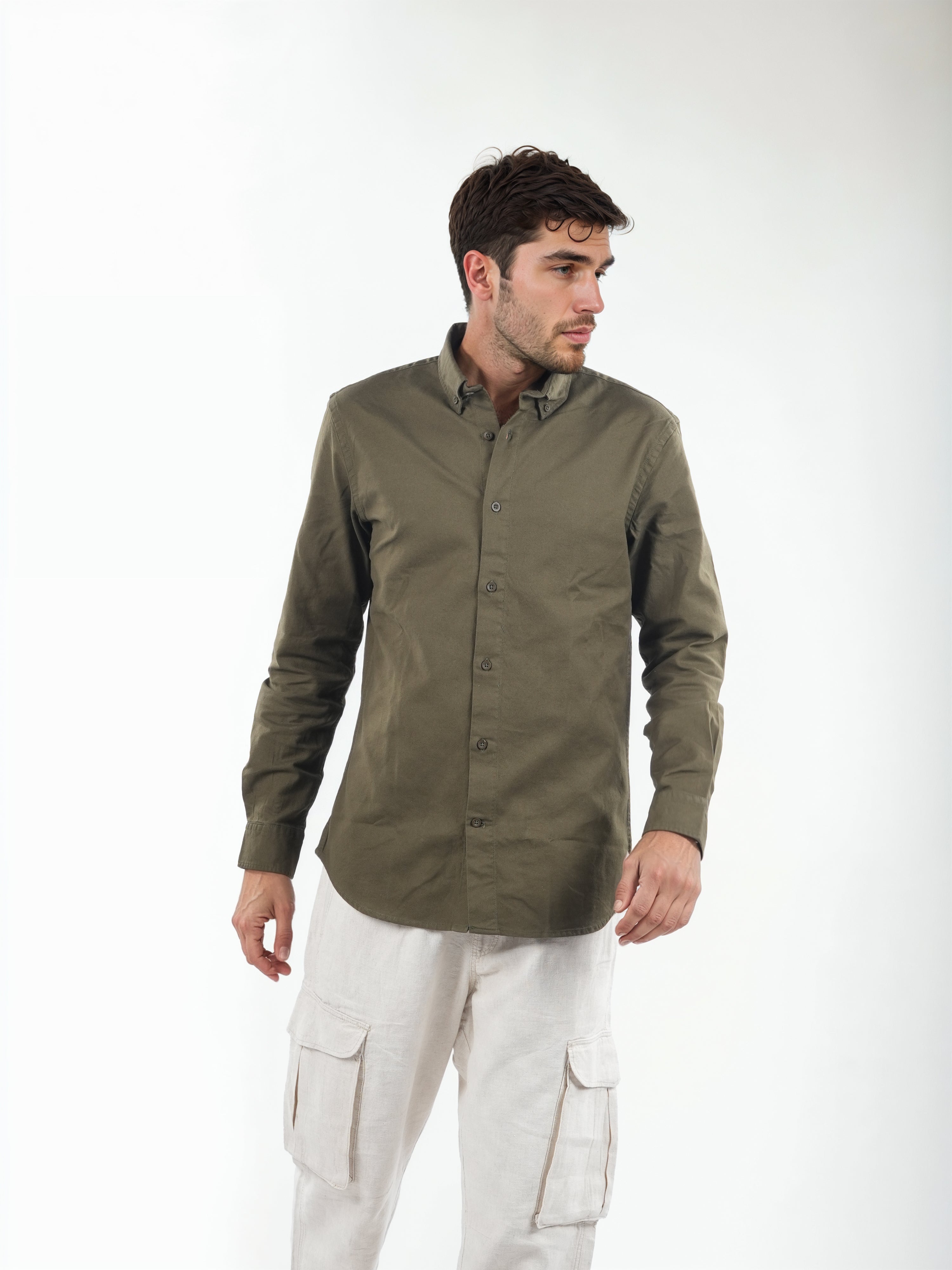 Green Solid Cotton Shirt