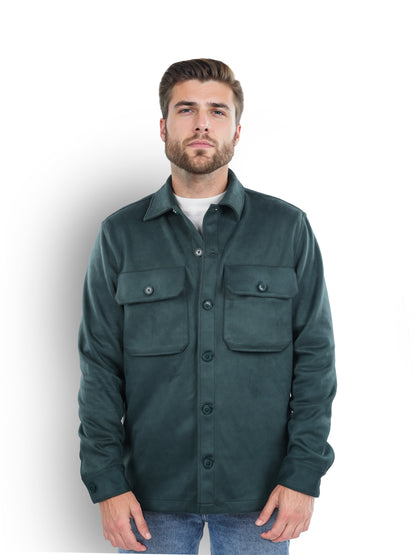 Green Solid Polyester Jacket