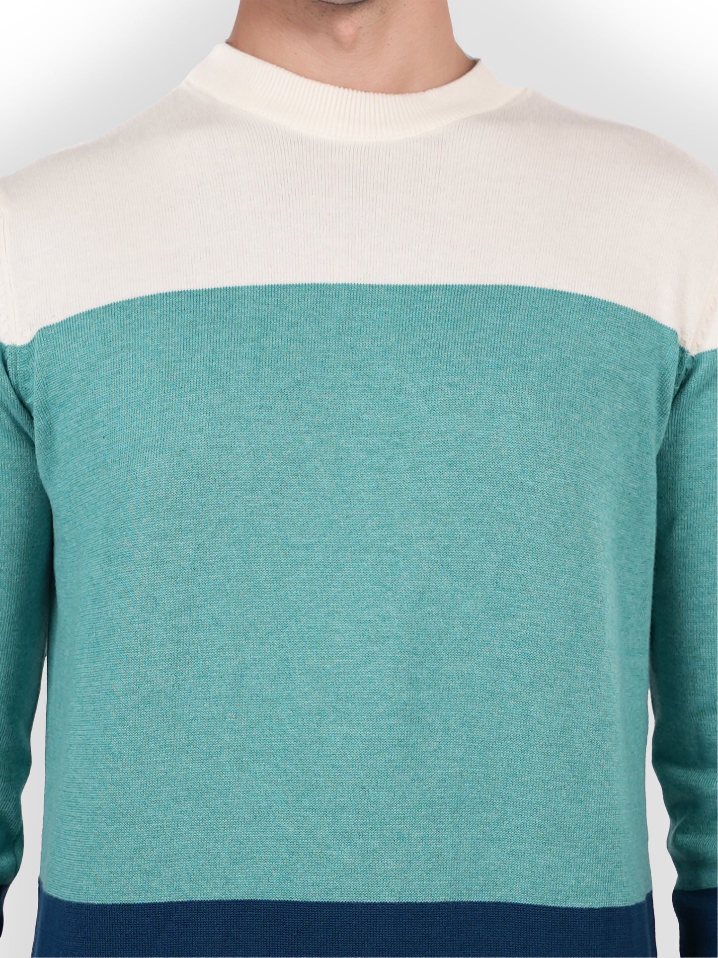 Green Colourblock Cotton Sweater