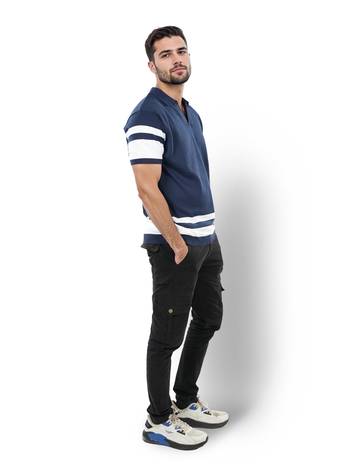 Blue Striped Cotton Polo