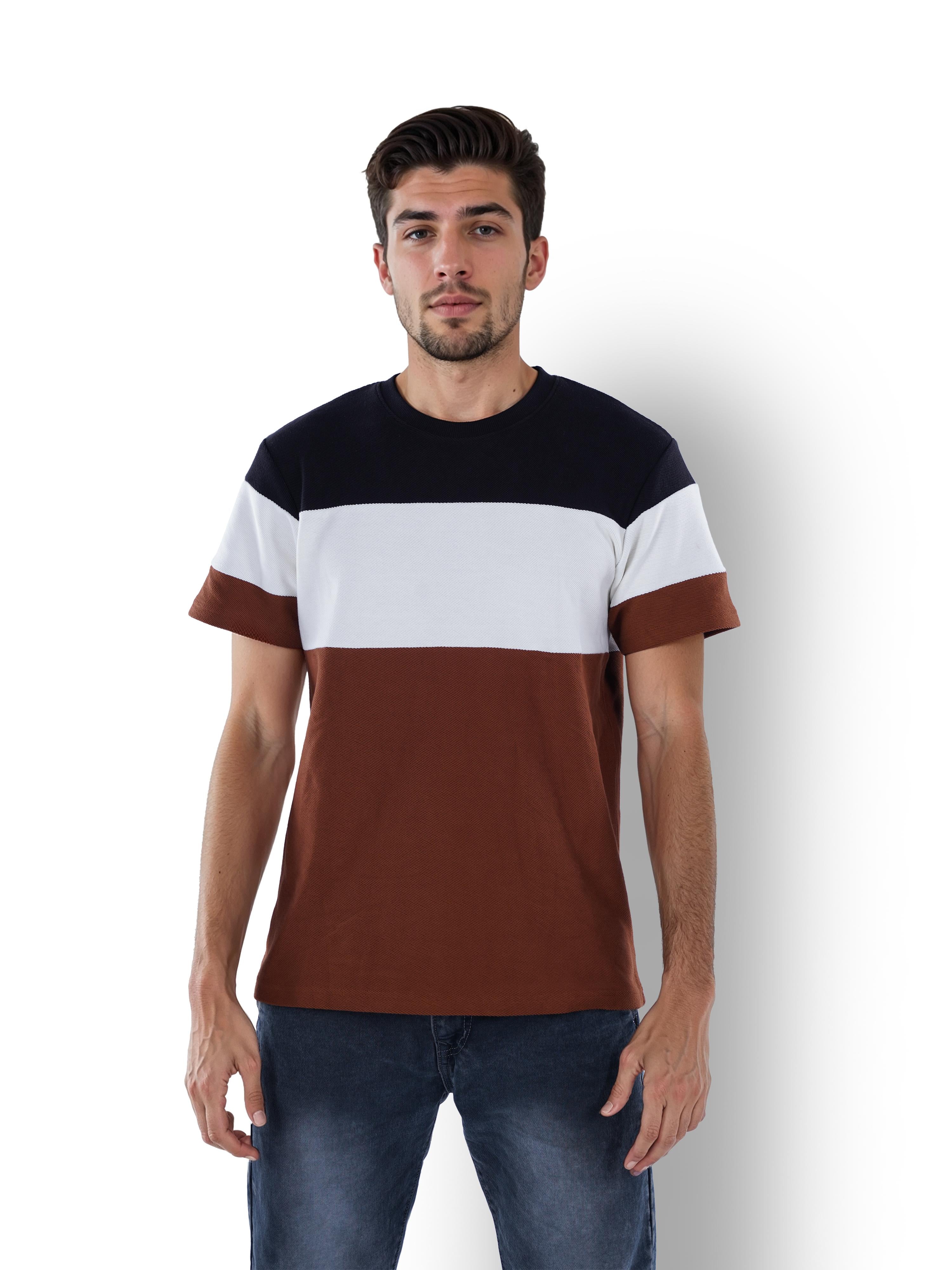 Brown Colourblock Cotton T-shirt