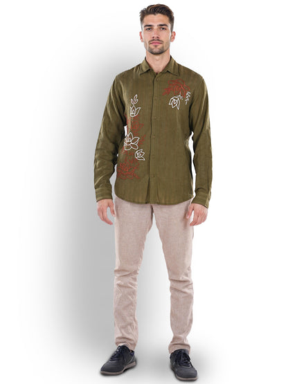 Green Embroidered Cotton Shirt