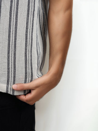 Beige Striped Cotton Shirt