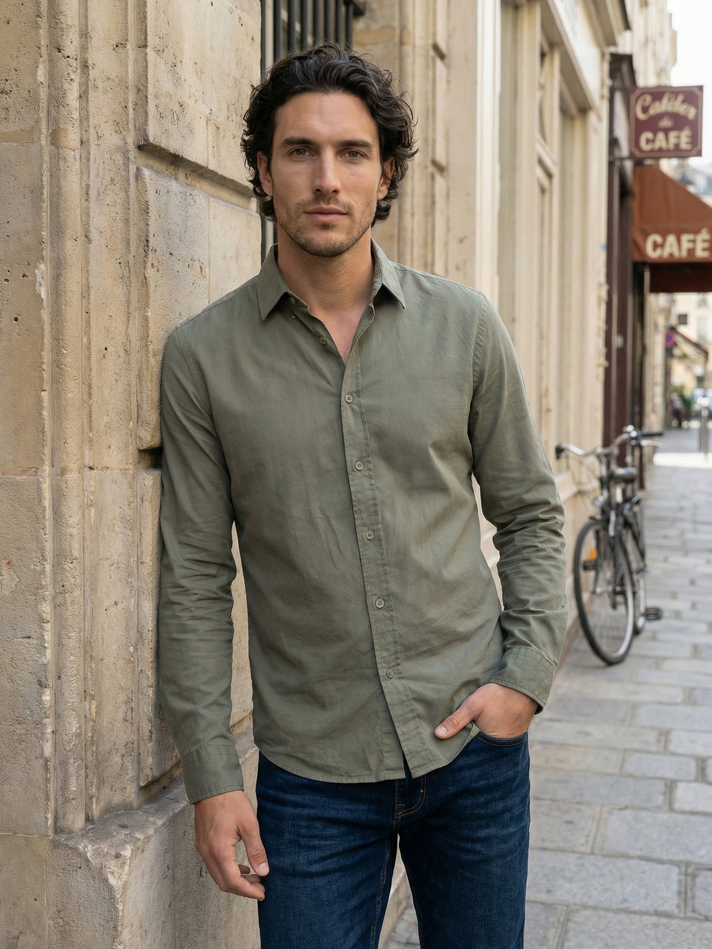 Celio Mens Olive Solid Regular Fit Cotton Shirts
