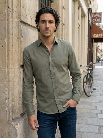Celio Mens Olive Solid Regular Fit Cotton Shirts